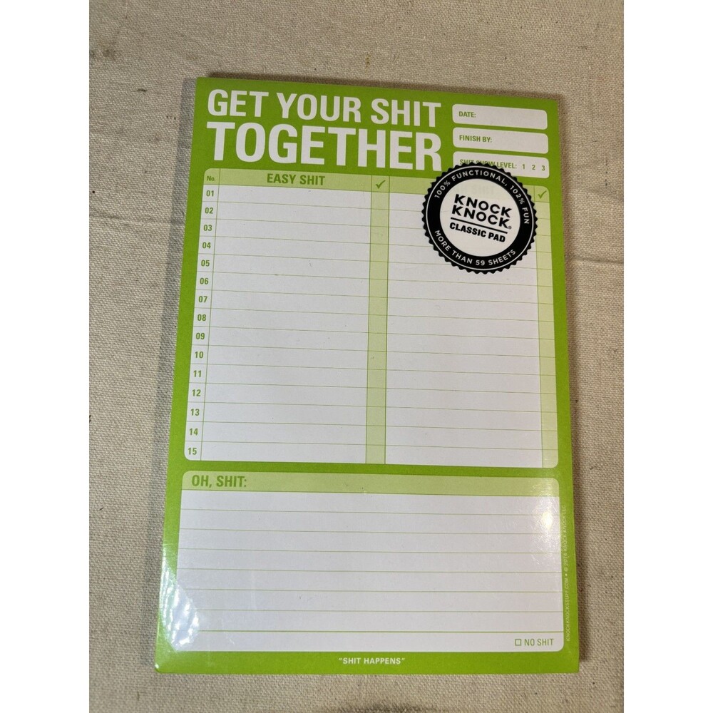 Knock Knock Green Get Your Sh*t Together Notepad NIB Funny Scheduling Tool